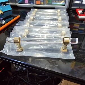 Cabinet Pulls Handles Gold & Clear Acrylic - 6 Pack 4 1/2 in (4.5" Hole to Hole)